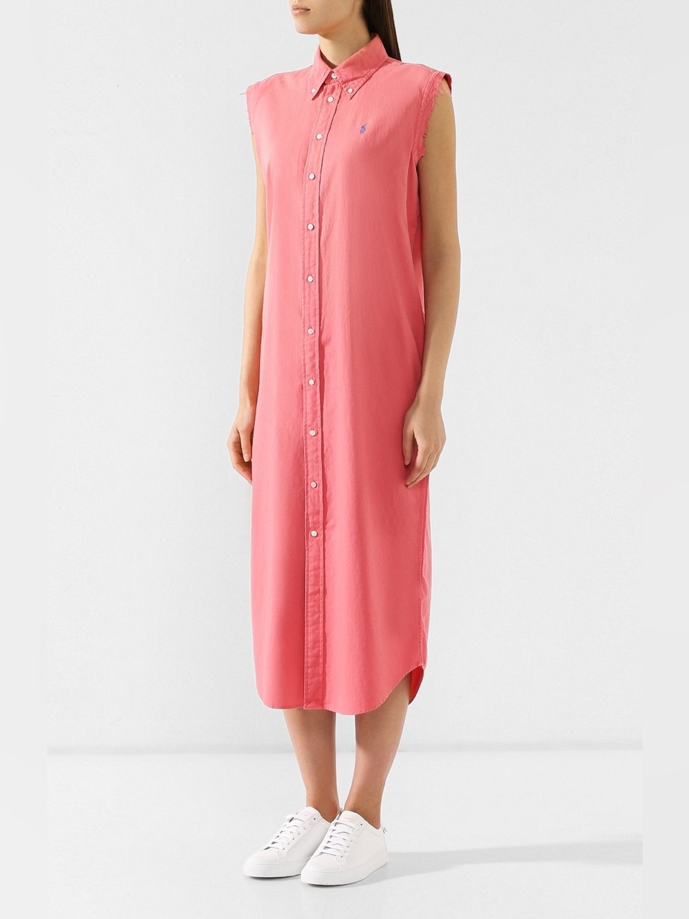 Ralph Lauren Pink Sleeveless Button-Front Oxford Shirt Dress 100% Cotton XS